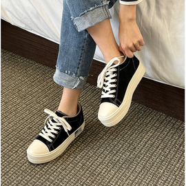 [GIRLS GOOB] Women's Lace Up Casual Comfort Sneakers,  Fashion Shoes, Invisible High-Heeled Fashion Shoes, Canvas - Made in KOREA